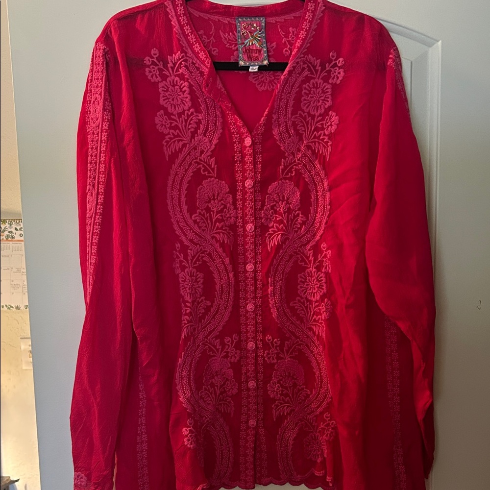 Johnny Was Vibrant Pink Margot Floral Blouse XXL